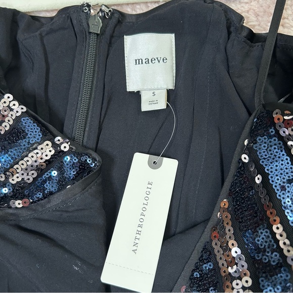 NWT Maeve Sequin Midi Slip Dress Vertical Stripe Navy Silver Black Size Small - Picture 7 of 12